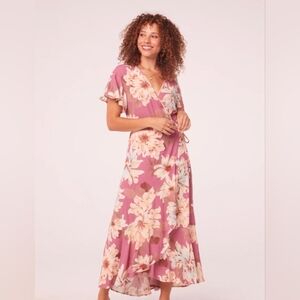 Band of the Free Liza Mauve Floral Wrap Maxi Dress NWT